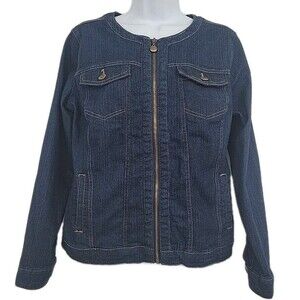 Dressbarn Womens Denim Jacket Size Small Full Zipper Pockets Cotton Dressy